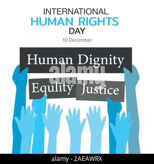 International Human Rights Day with hands raise up. Human Rights poster with text - Vector Illustration Stock Vector