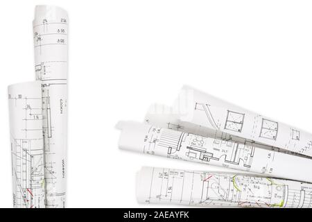 Several blueprints by the architect Stock Photo