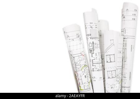 Several blueprints by the architect Stock Photo