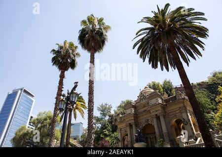 View at Fountain of Neptune in Cerro de Santa Lucia, in the downtown of Santiago de Chile Stock Photo