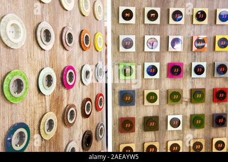 Decorative electrical outlets and temperature indicators at the store stand Stock Photo