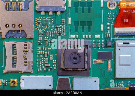 Electronics inside a smartphone Stock Photo