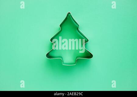 Minimalistic christmas background. Creative christmas tree. Flat lay. Copy spase. Stock Photo