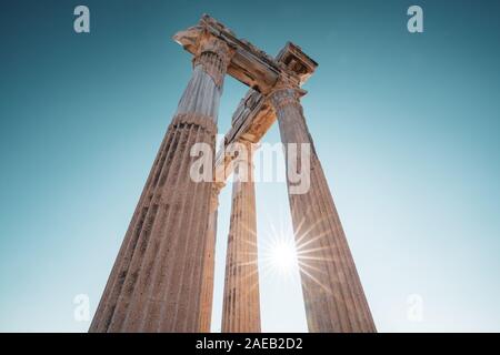 Amazingly Temple of Apollon ancient ruins. Apollon temple in Side antique city, Antalya, Turkey. Stock Photo