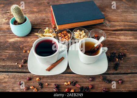 Two cups of delicious herbal tea for a healthy life. Stock Photo