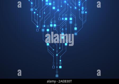 Abstract futuristic electronic circuit board with binary code, neural ...