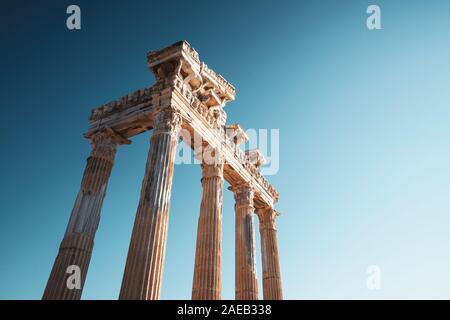 Amazingly Temple of Apollon ancient ruins. Apollon temple in Side antique city, Antalya, Turkey. Stock Photo