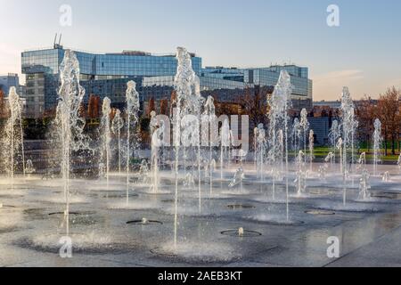 Parc Andre Citroen water jets fountain in Paris Stock Photo