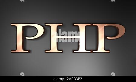 PHP satin copper write on black background - 3D rendering illustration Stock Photo