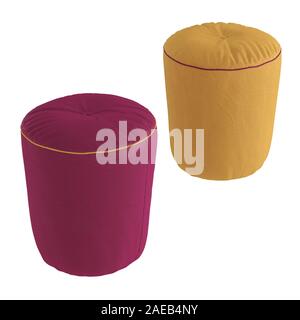 Two round cloth pouf color on white background. 3d rendering Stock Photo