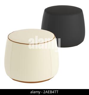 Two round leather pouf on white background. 3d rendering Stock Photo