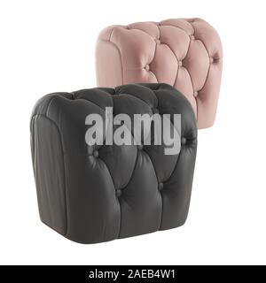 Two leather pouf capitone on white background. 3d rendering Stock Photo