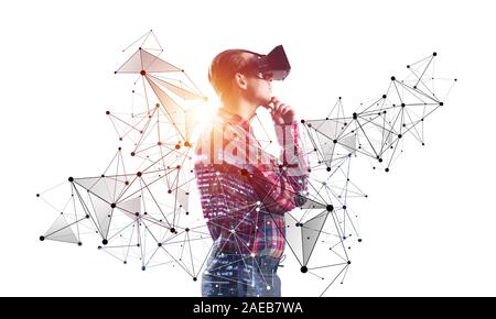 Young scientist wearing VR goggles Stock Photo