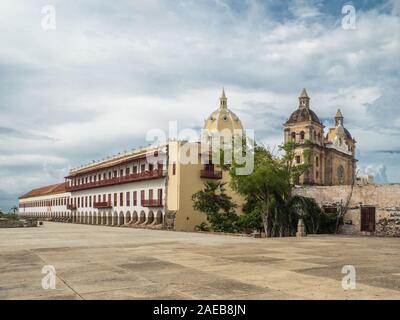 Church of St Peter Claver and bocagrande in Cartagena, Colombia Stock Photo