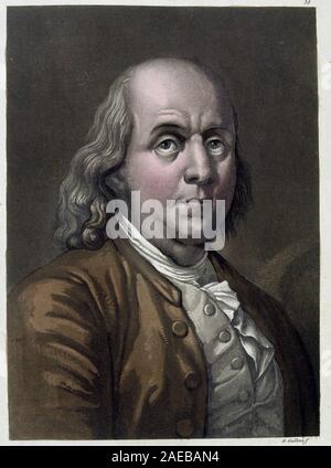 Portrait de Benjamin Franklin, homme politique et physicien americain (1706-1790)- in 'Le Costume ancien et moderne' de Jules Ferrario 1819-1820 Stock Photo