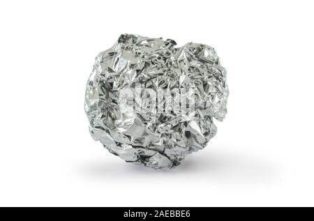 Crumpled piece of aluminum foil isolated on white Stock Photo