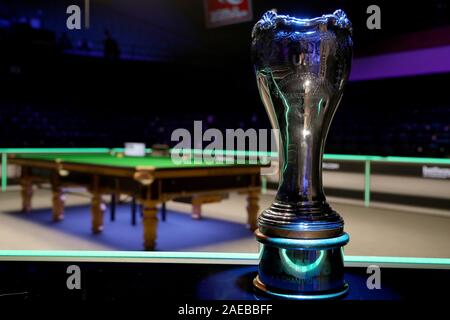 The Betway UK Championship trophy on display on day twelve of the Betway UK Championship at the York Barbican. Stock Photo