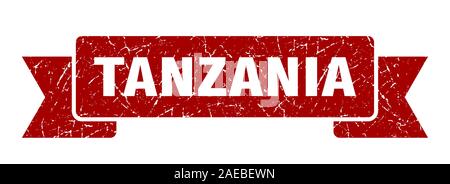 Tanzania ribbon. Red Tanzania grunge band sign Stock Vector