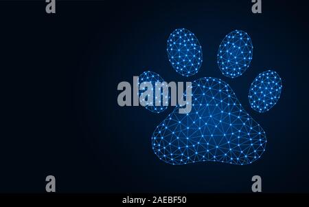 Pet footprints low poly design, cat and dog animal paw abstract geometric image, vector illustration made from points and lines on dark blue backgroun Stock Vector