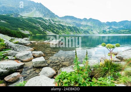 5 lakes valley in Tatra Mountains, Poland. Landscape with lakes and ridges in Poland side of Tatry massif