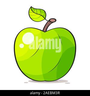 Big Green Apple On White Background Suitable For Greeting Card, Poster Or T-shirt Printing. Stock Vector
