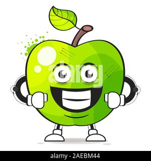 Big Green Apple On White Background Suitable For Greeting Card, Poster Or T-shirt Printing. Stock Vector