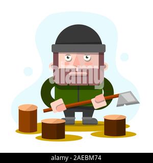 Lumberman, Lumberjack, Woodcutter Standing And Holding Axe , Cartoon Vector Illustration Isolated On White Background. Full Length Portrait Of Stock Vector