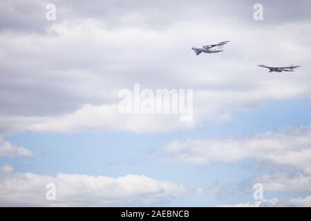 Moscow, Russia - 05 May 2015: flight of russian aircrafts, from training to the parade on May 9th.