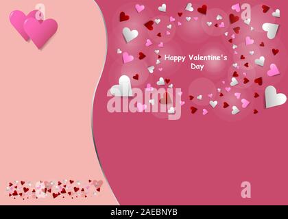 Sign Happy Valentines Day is placed in the middle of a group of heart on the right side of the vector. All is on a trendy red background . Stock Vector