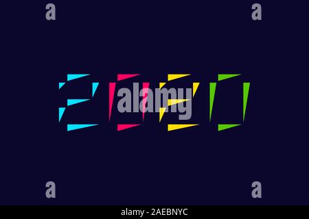 Happy New Year. Winter time 2020. Design template confetti made of from colorful triangles isolated on dark blue background. Vector illustration for d Stock Vector