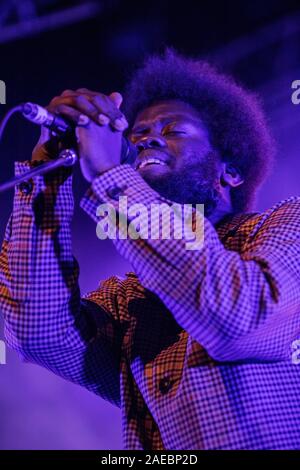 Milan Italy. 07 December 2019. The British singer-songwriter and record producer MICHAEL KIWANUKA performs live on stage at Fabrique to present his new album 'Kiwanuka'. Stock Photo