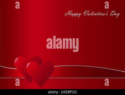 Two connected red hearts are placed on red wave with metallic edges . All is on a red gradient background . Stock Vector