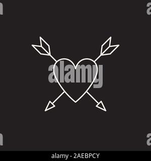 Tattoo line sketch icon isolated white on black background. Heart, arrow. Love symbol. Amour symbol. Tattoo studio concept. Can be used for topics lik Stock Vector