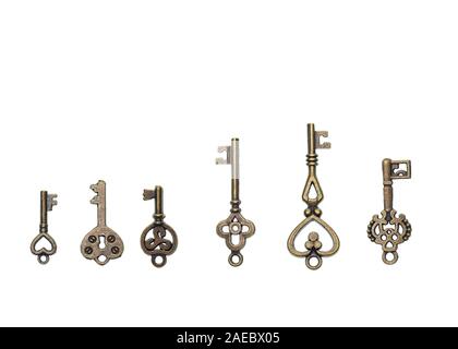 Set of vintage skeleton keys on a white background Stock Photo