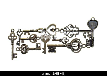 Set of vintage skeleton keys on a white background Stock Photo