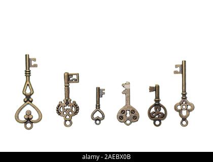 Set of vintage skeleton keys on a white background Stock Photo