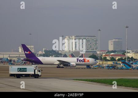 Saigon, Vietnam - May 22, 2019. N106FE Federal Express (FedEx) Boeing 767-300ER docking at Tan Son Nhat Airport (SGN) in Saigon, Vietnam. Stock Photo