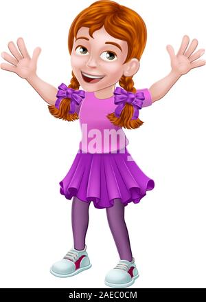 Girl Kid Cartoon Character Waving Stock Vector