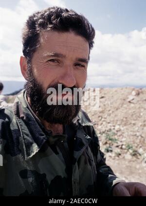 11th August 1993 During the Siege of Sarajevo: portrait of a Bosnian-Serb soldier on Mount Trebevic, above Sarajevo. Stock Photo