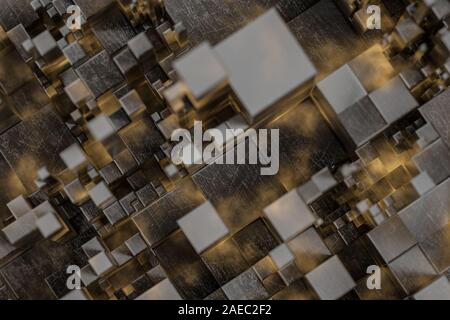 Randomly distributed cubes, Industrial background, 3d rendering ...