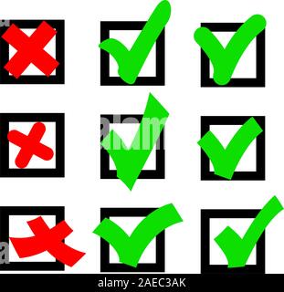 Set  check marks or ticks in boxes conceptual. Vector illustration. Stock Vector