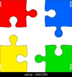 Four colored puzzle pieces on white background. Vector illustration. Stock Vector