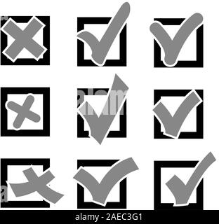 Set  check marks or ticks in boxes conceptual. Vector illustration. Stock Vector