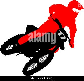 Black silhouettes Motocross rider on a motorcycle. Vector illustrations. Stock Vector