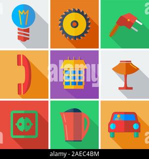 Collection modern flat icons Home Appliances with long shadow effect for design. Vector illustration. Stock Vector