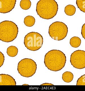 Tree rings saw cut tree trunk background. Seamless wallpaper. Vector illustration. Stock Vector