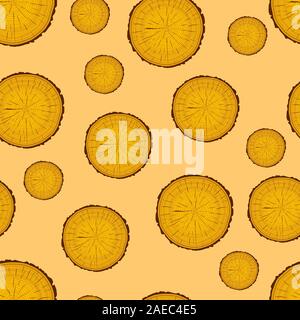 Tree rings saw cut tree trunk background. Seamless wallpaper. Vector illustration. Stock Vector