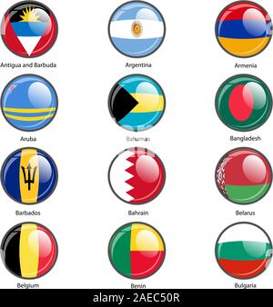 Set circle icon  Flags of world sovereign states. Vector illustration. Stock Vector