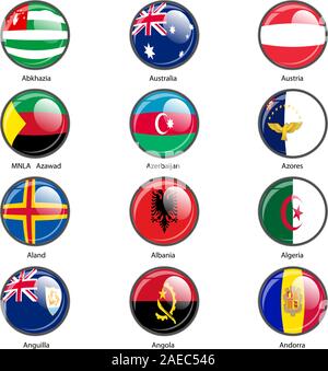 Set circle icon  Flags of world sovereign states. Vector illustration. Stock Vector