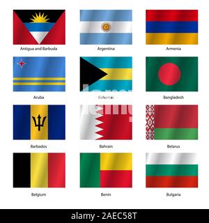 Set  Flags of world sovereign states. Vector illustration. Set number 2. Exact colors. Easy changes. Stock Vector